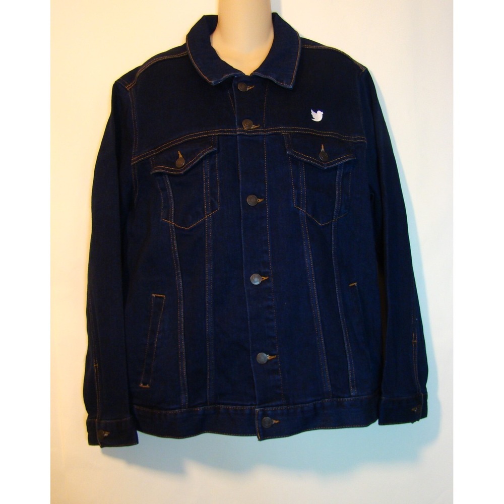 Threadfast Apparel Twitter Denim Dark Blue Jean Jacket Women Size Large  D122